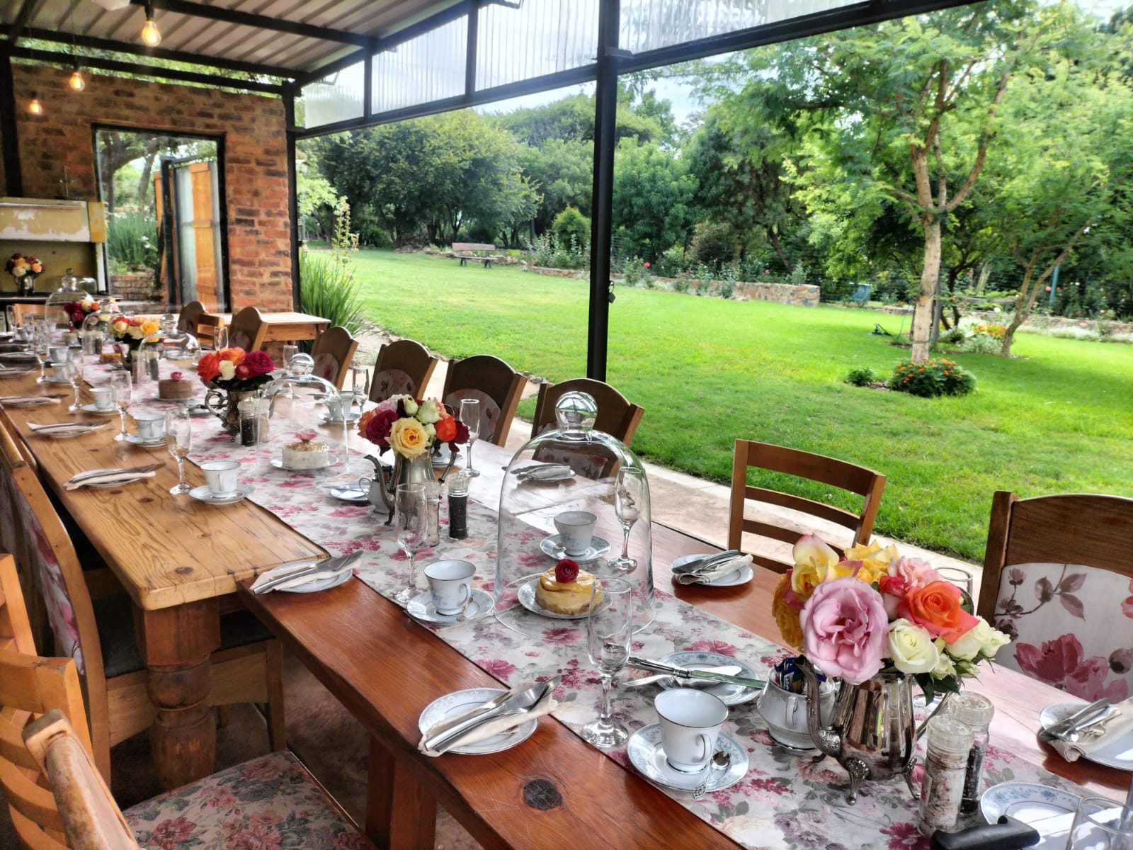 Elegant terrace tea party setup